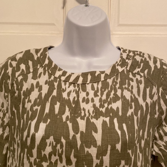 Pure Linen Sage/Cream Print 100% Linen Short Sleeve Shirt Size 6 - Picture 2 of 6